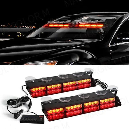 2-in-1 32 LED Car Strobe Lights For Emergency Flash Warning Lamp Windshield Bar Red Blue Amber White Waterproof Auto Assembly by InterCyprus Trading Ltd