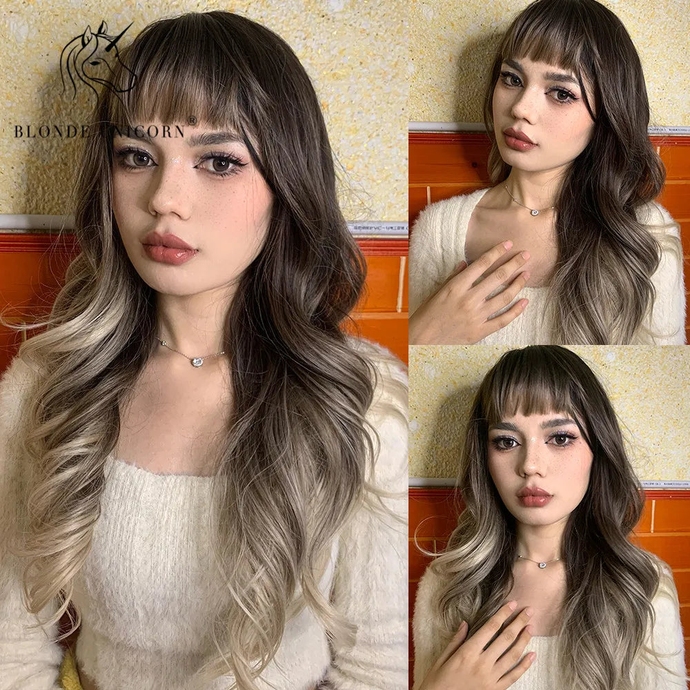 Blonde Unicorn Ombre Purple to Blue Long Wavy Wig for Women LC5207-1 / CHINA