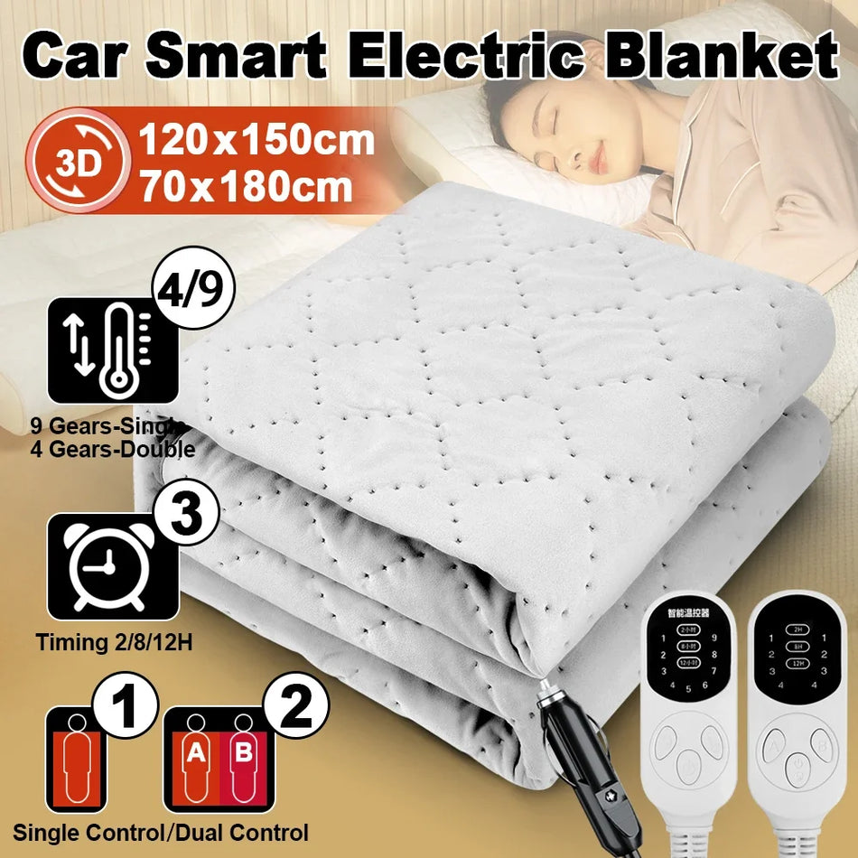 12V Car Heated Blanket Plush Thicker Heater &ndash; Travel Warmth 70x180cm