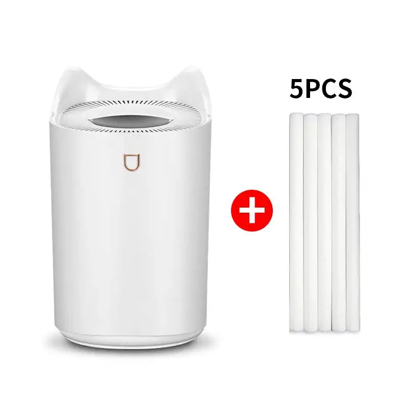 USB 3L Ultrasonic Humidifier Diffuser With LED Dual Nozzle White-5PCS / CN