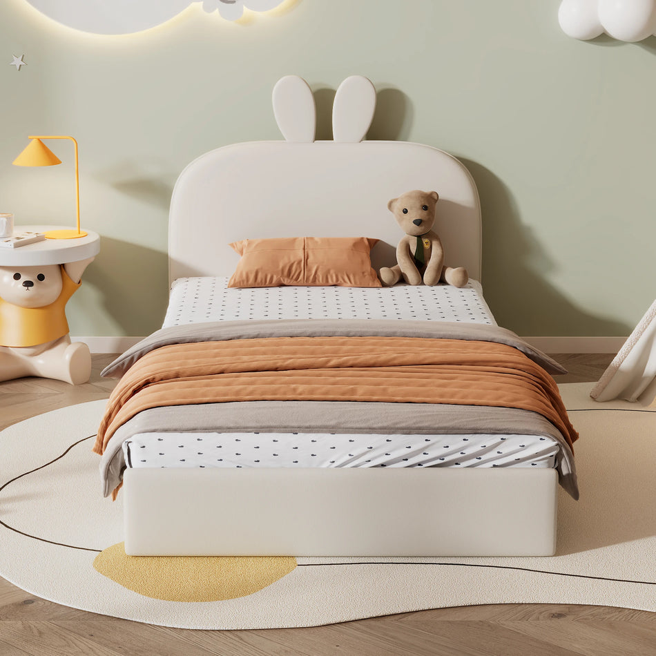 Testata del letto imbottita per bambini a forma di coniglio 90x200 velluto beige