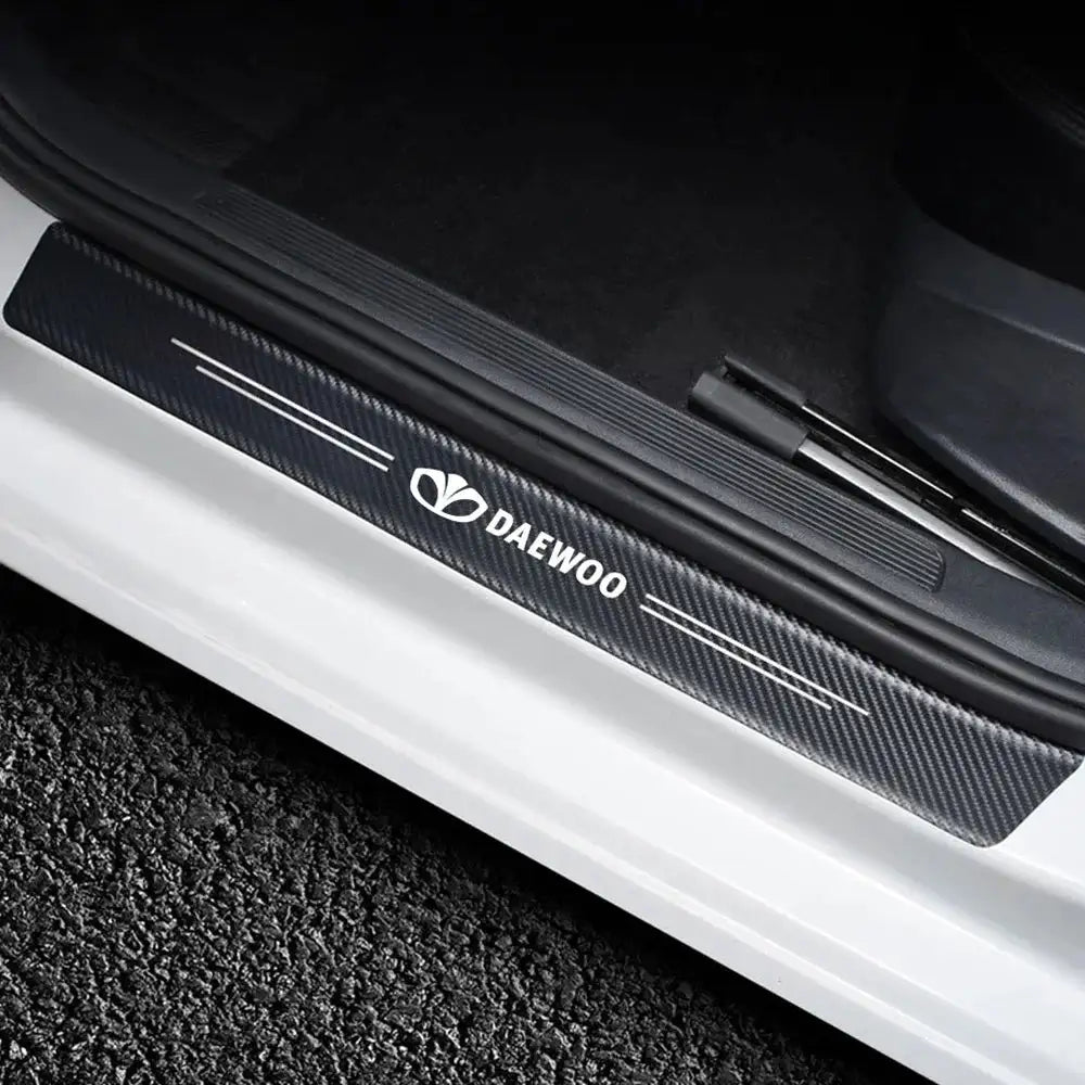 4PCS Carbon Fiber PU Leather Door Sill Protectors Daewoo