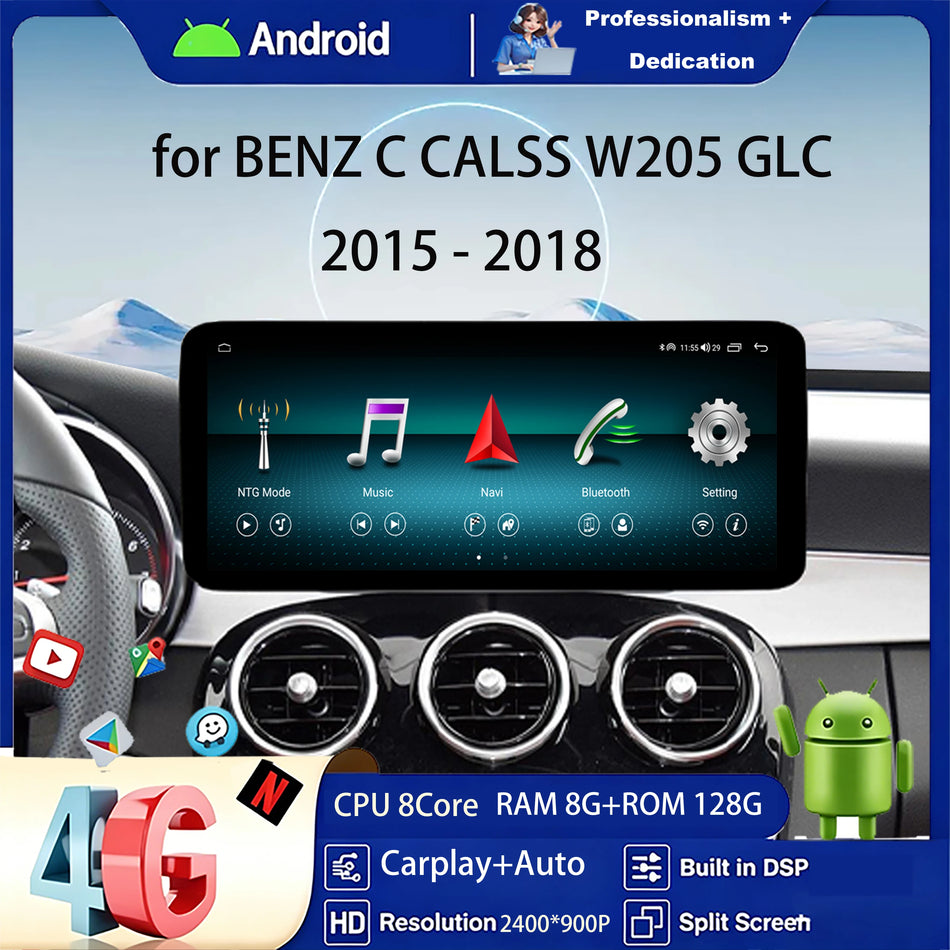 12,3-calowy radio samochodowe Android 16 do Benz C Klasa W205 GLC z bezprzewodowym Carplay i GPS