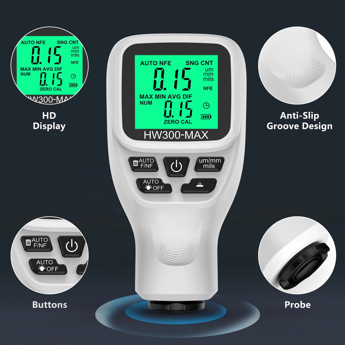 HW300-MAX Car Coating Thickness Gauge &ndash; 0-2000um Range
