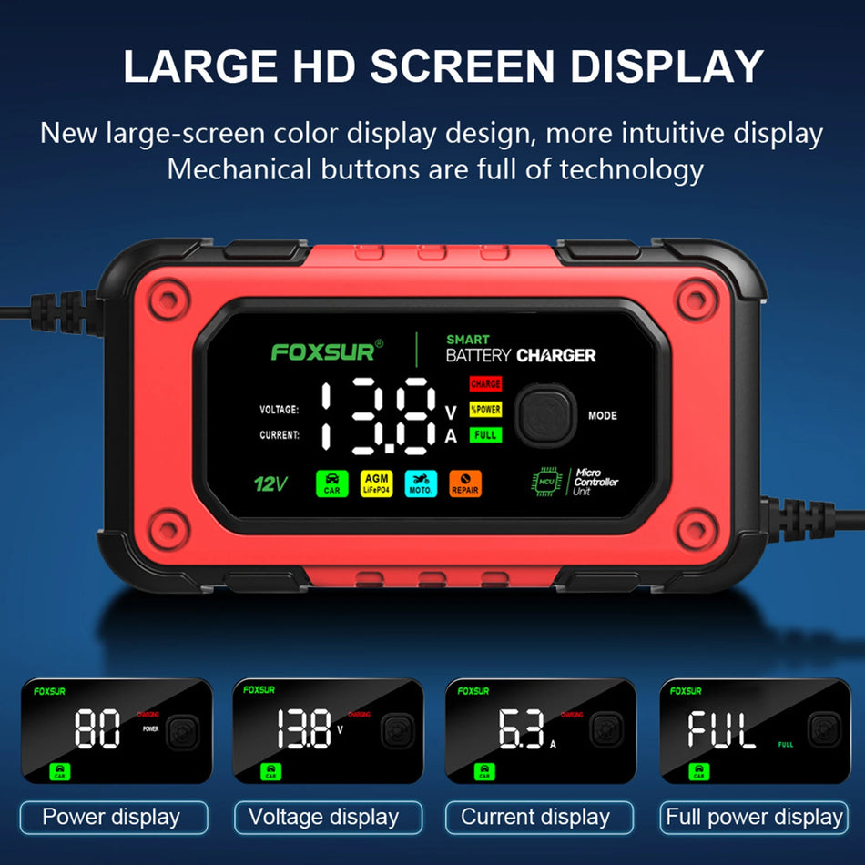 FOXSUR 12V 7A Smart Batteriladdare Flera Skydd