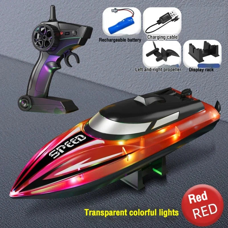RC Boat With Colorful LED Light - Waterproof Racing Red light