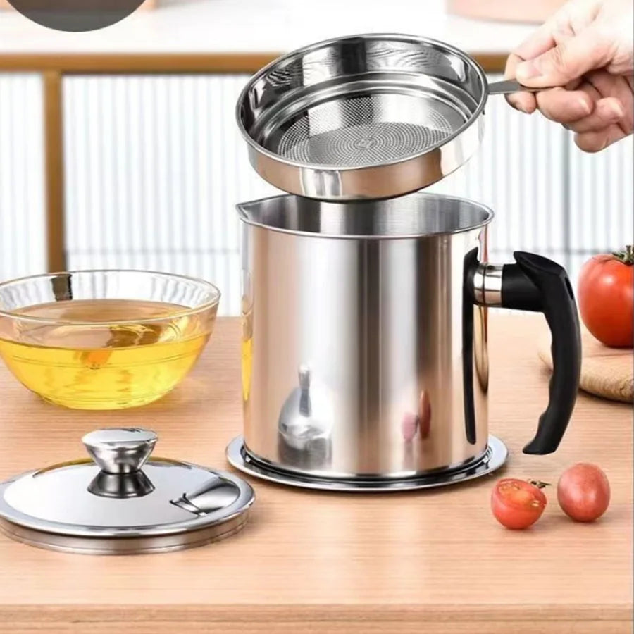 1.4 L Stainless Steel Oil Strainer &ndash; Fine Mesh With Lid