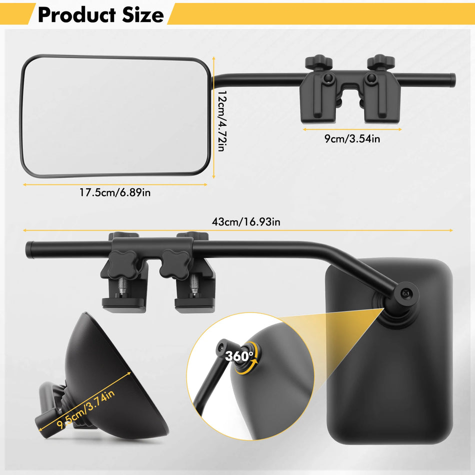 Pair Universal RV Towing Mirrors, Adjustable Side Rear View Mirrors