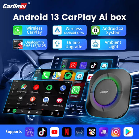 Carlinkit AI Box LED Android 13 Wireless CarPlay Adapter 64G
