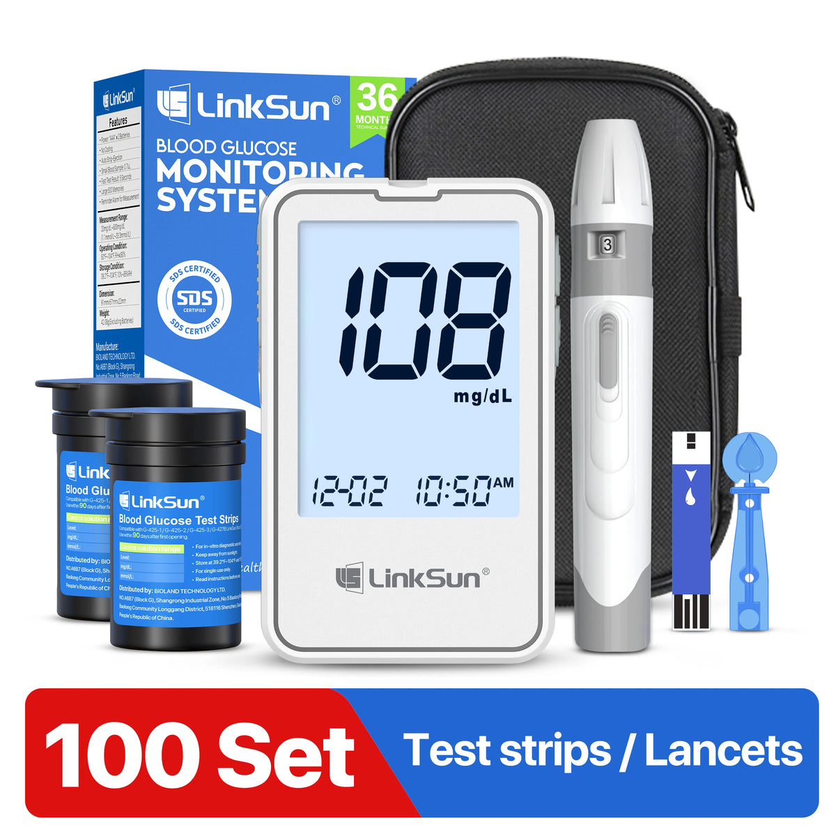 G-425-2 LinkSun Blood Glucose Meter &ndash; Fast and Accurate Blood Sugar Testing G-425-2-100suit / CHINA