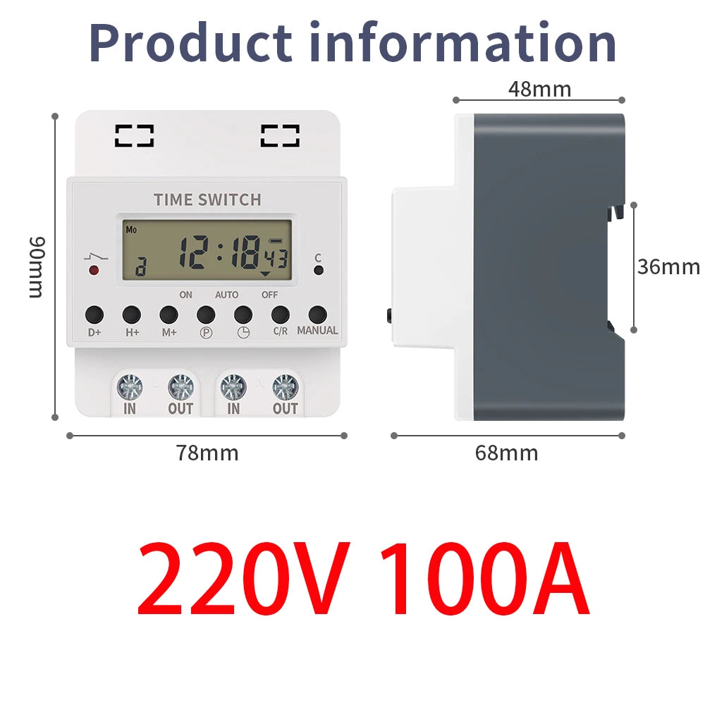 Automatic Time Control Switch 220V Digital Timer &ndash; Weekly 220V 100A