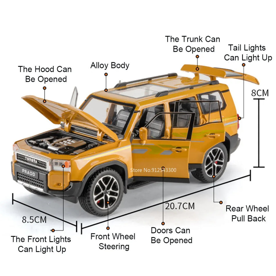 Modelo de coche de aleación de metal fundido 1:24 con sonido y luz LC250 FJ Cruiser, puertas que se abren.