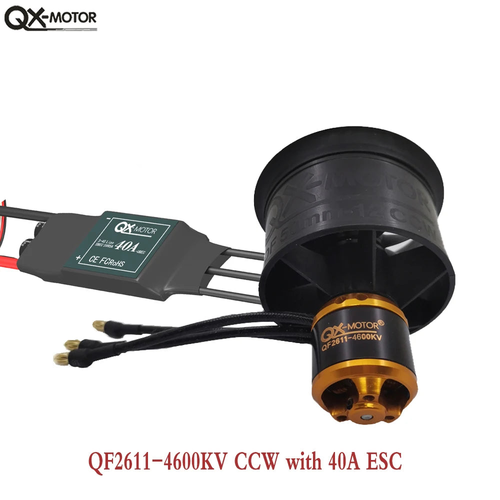 QX-MOTOR 50mm EDF QF2611 12 Blades Ducted Fan &ndash; Low Noise 4600kv CCW 40A ESC