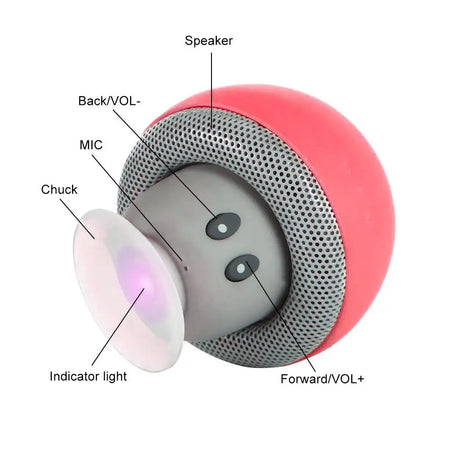 Mushroom Shaped Bluetooth Speaker with Suction Cup - Cute, Portable, Dustproof, Perfect Gift for Kids &amp; Women