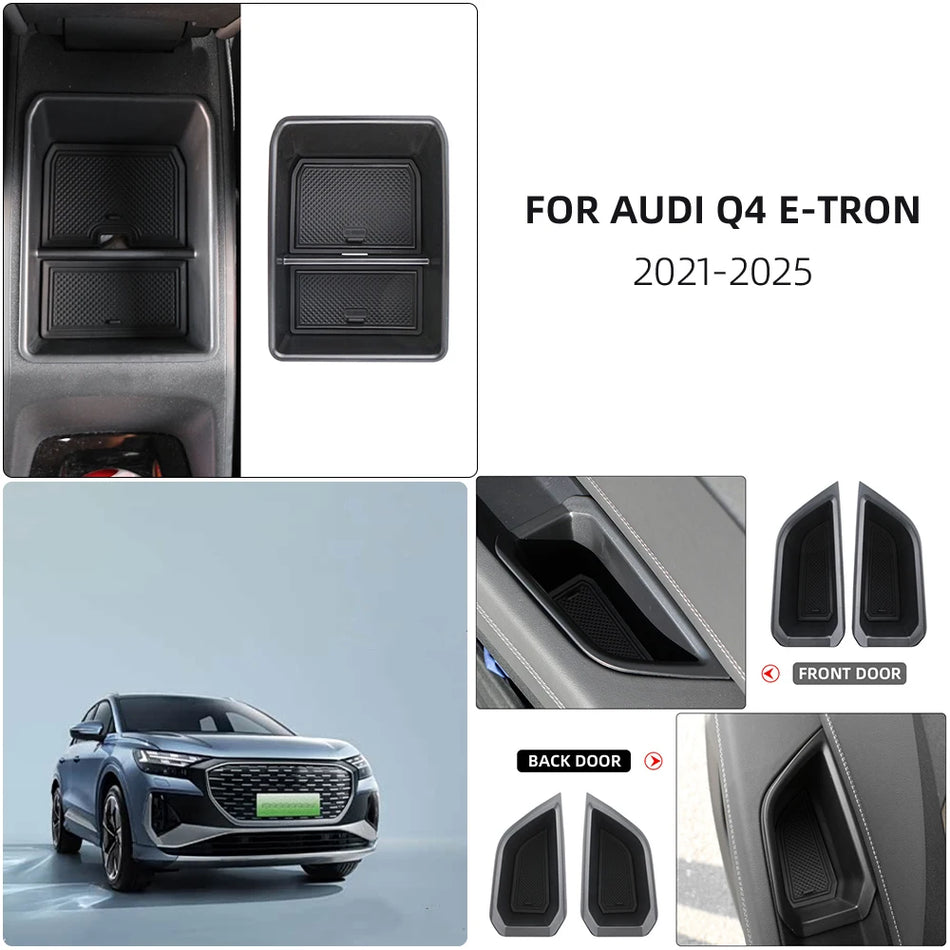 Cutie de cotieră pentru consolă centrală, plastic ABS durabil și suport din cauciuc anti-derapant pentru Audi Q4 E-Tron