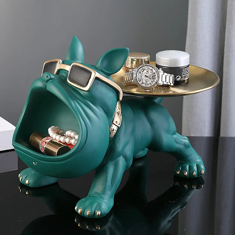 30cm Bulldog Figurine Dog Statue Storage Box - Resin Animal Ornament
