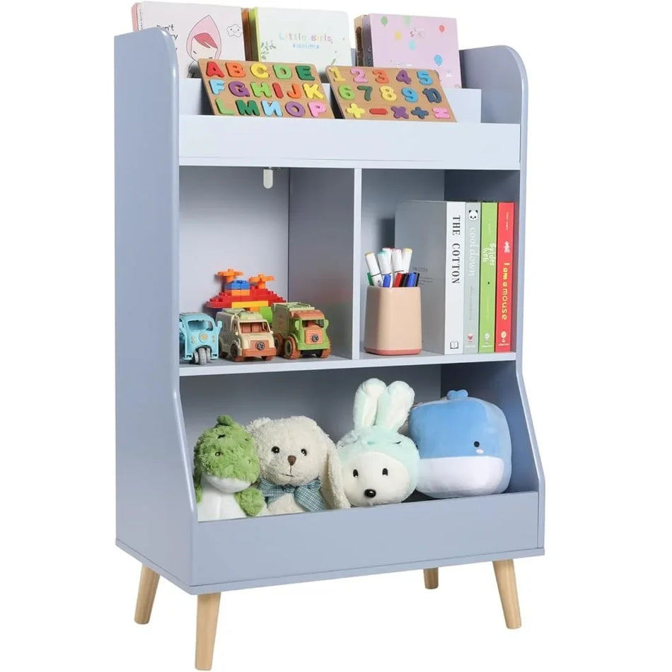 Синя детска библиотека MDF за съхранение на играчки 2 рафта Монтесори