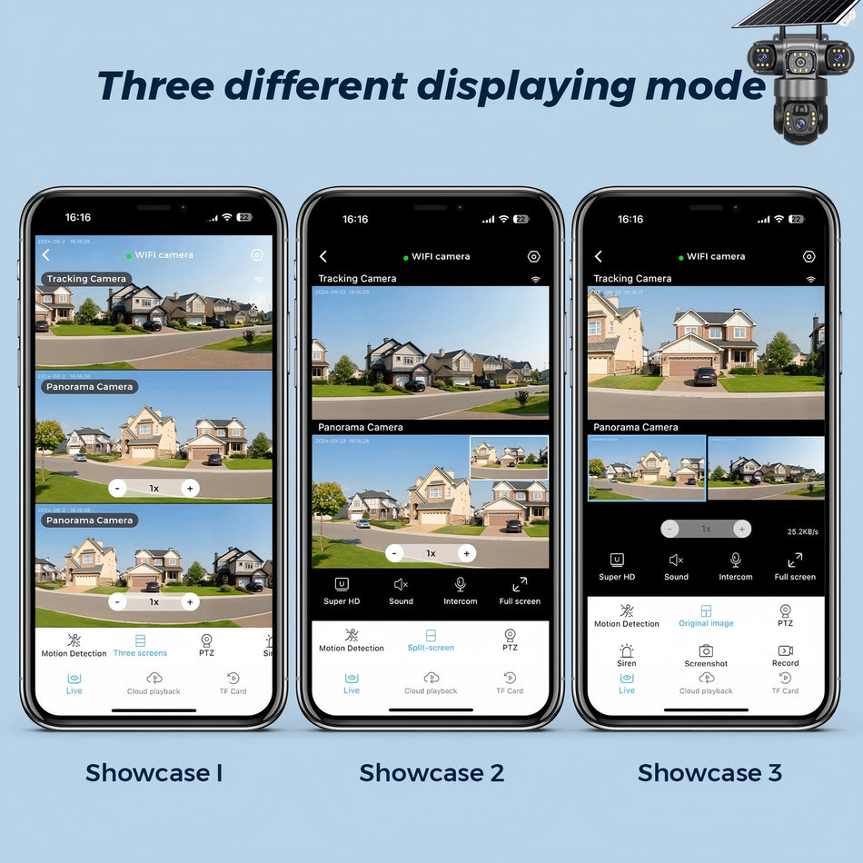V380PRO 3 Lens WiFi Solar Camera 15MP 360 Outdoor Waterproof CCTV Night Vision Two-Way Audio Camera Mobile Tracking 4G IP Camera
