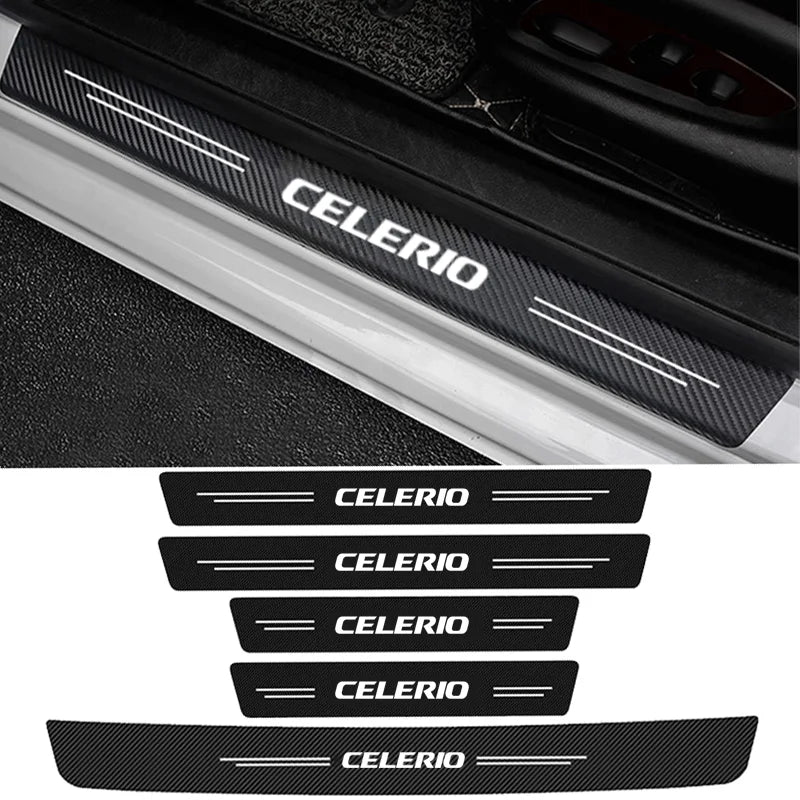 Door Sill Sticker Set For Suzuki Celerio Carbon Fiber Finish Front And Rear Protectors