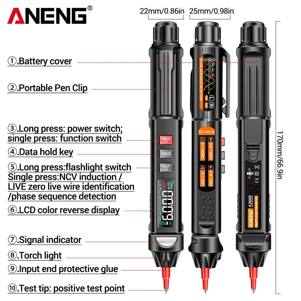 ANENG A3009 Mini Digital Multimeter Pen &ndash; Smart Voice Broadcast Testing