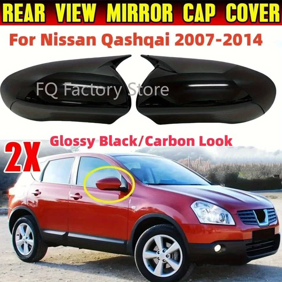 Läikivmustad süsinikimitatsiooniga küljepeeglikatted Nissan Qashqai J10 2007-2014 jaoks