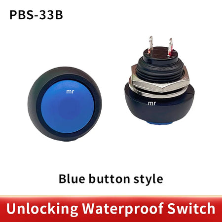PBS 33B Mini Switch &ndash; Waterproof 12mm Momentary Push Button blue pbs-33b