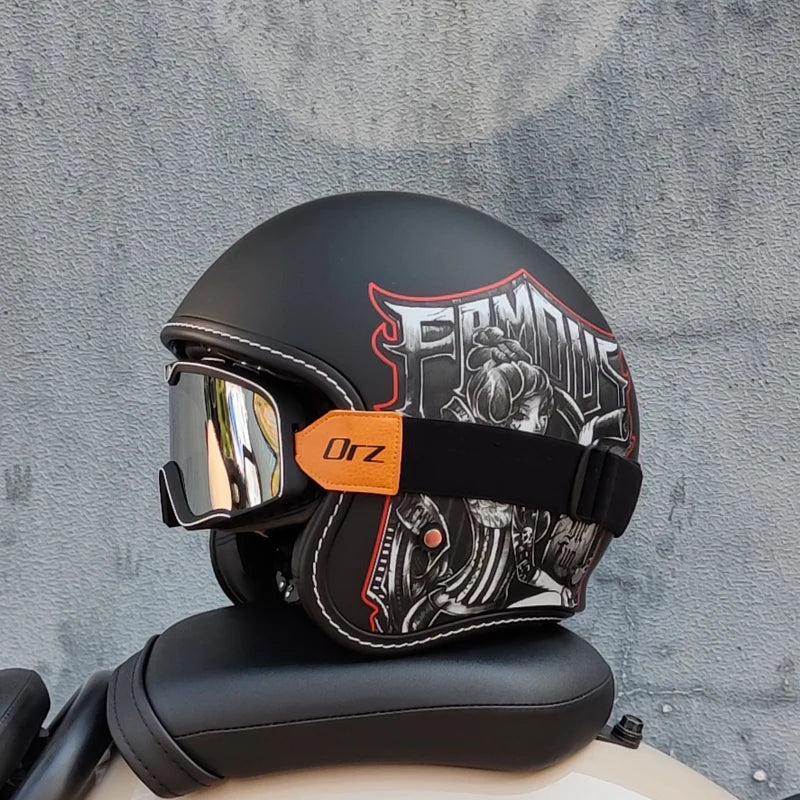 OrzChoice 2025 Retro Motorcycle Helmet - Built In Lens
