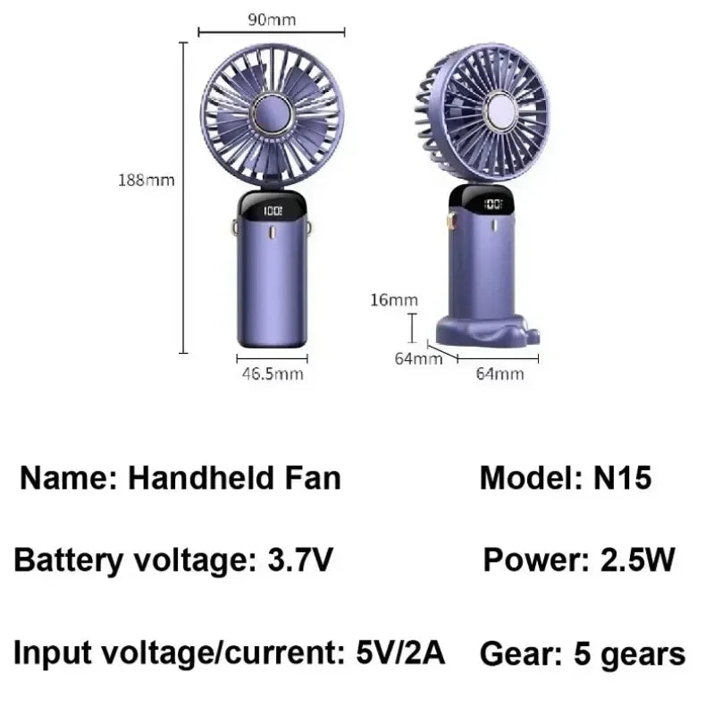 Handheld Fan 3000mAh &ndash; LED Display and USB Rechargeable