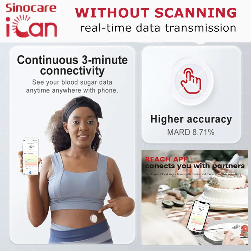 Sinocare 15 Dages ICan I3 CGM Glukosemonitor Real Time Sensor