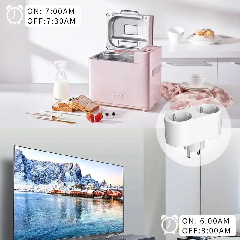 Tuya WiFi Smart Dual Plug Socket 16A 20A - Power Monitoring