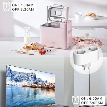 Tuya WiFi Smart Dual Plug Socket 16A 20A - Power Monitoring