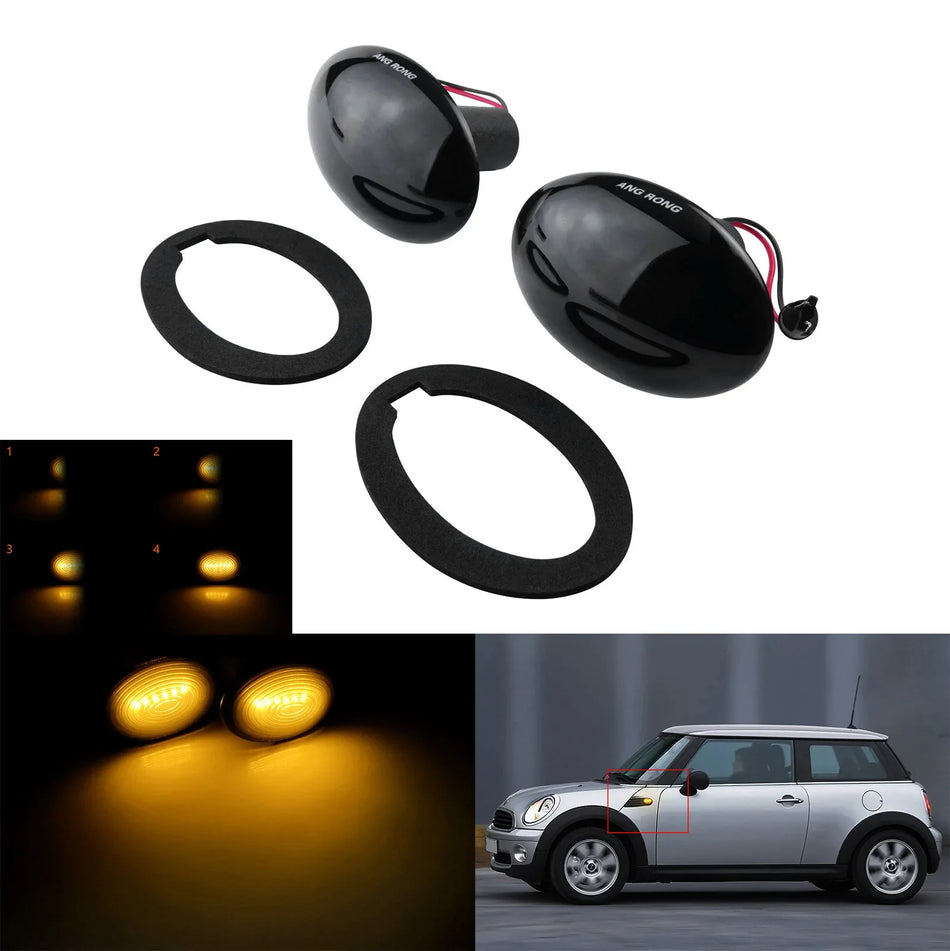 Mini Cooper LED boční opakovače světel pro R55 R56 R57 R58 s černou čočkou, pár