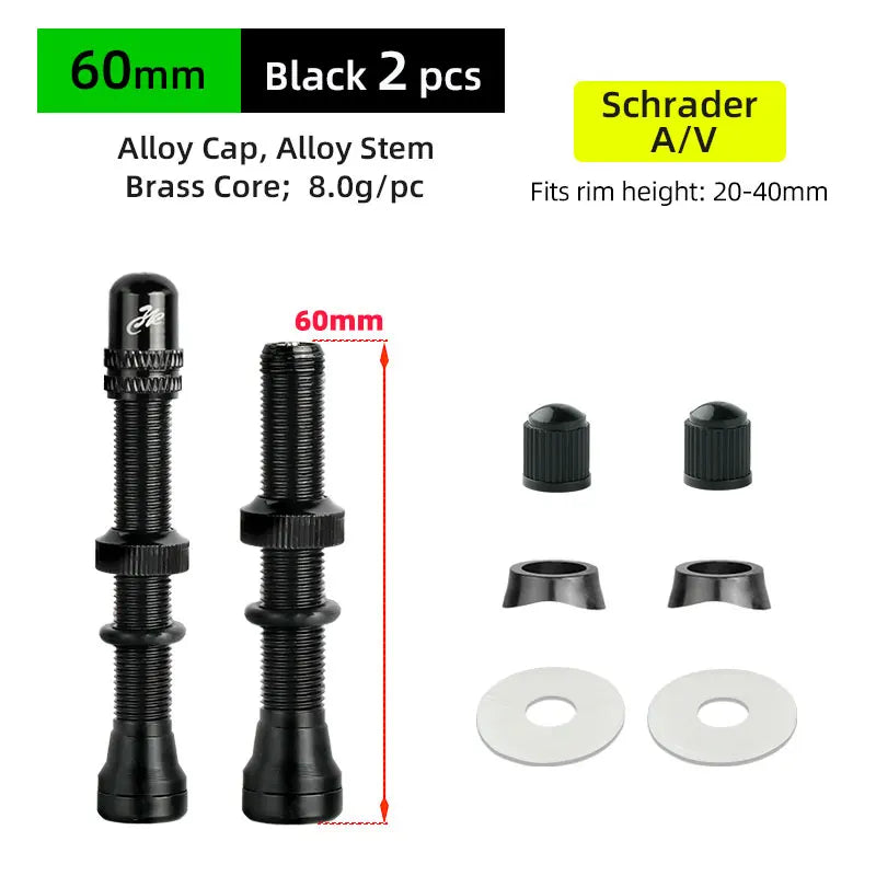 Deemount Schrader A/V Valves &ndash; Durable CNC Machined Alloy Construction AV 60mm Black 2P MA2 / CHINA
