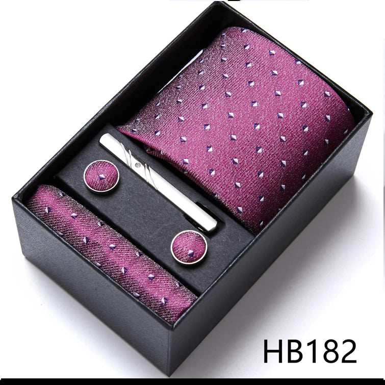 VanGise Silk Tie and Cufflink Set with Pocket Square for Men HB182