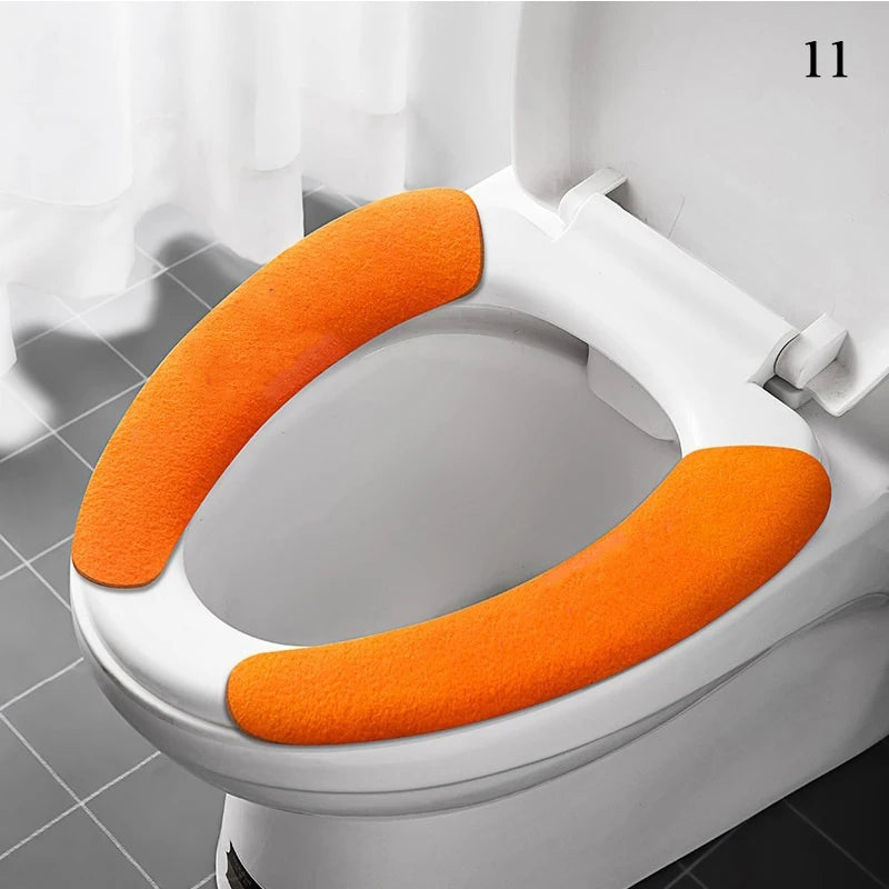 2Pc Set Reusable Toilet Seat Cover &ndash; Warm Flannel Pad small orange