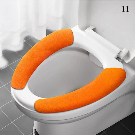 2Pc Set Reusable Toilet Seat Cover &ndash; Warm Flannel Pad small orange