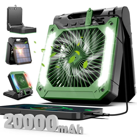 20000mAh Portable Fan With LED Light - USB Charging Green and Black
