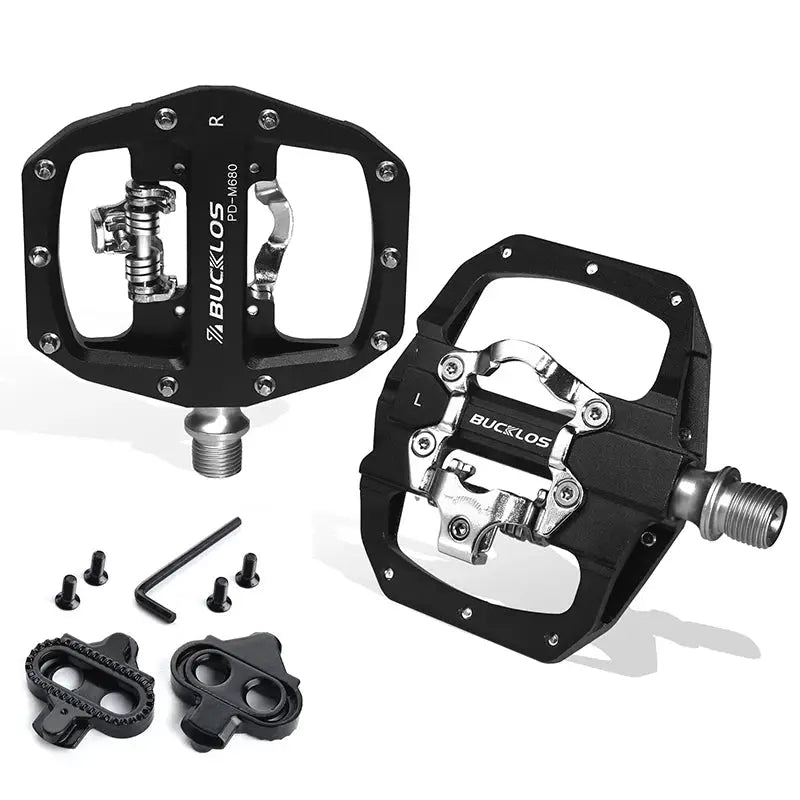 BUCKLOS Clipless Pedal Self-locking MTB Pedal for SPD System Mountain Bike Mixed Pedals Dual Lock/Flat Pedals with MTB Cleat by InterCyprus Trading Ltd
