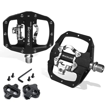 BUCKLOS Clipless Pedal Self-locking MTB Pedal for SPD System Mountain Bike Mixed Pedals Dual Lock/Flat Pedals with MTB Cleat by InterCyprus Trading Ltd
