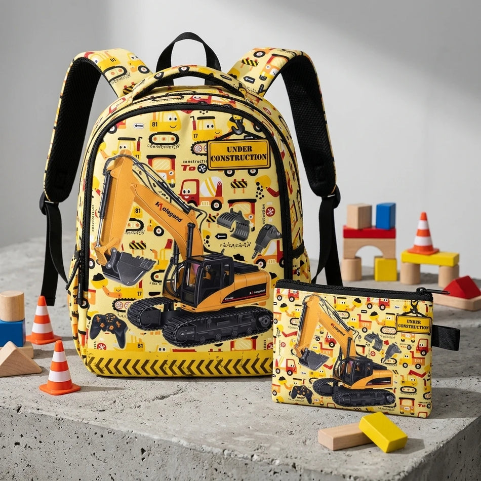 Sac à dos pour enfants avec imprimé de tracteur agricole, ensemble de 2 pièces en nylon, qualité premium