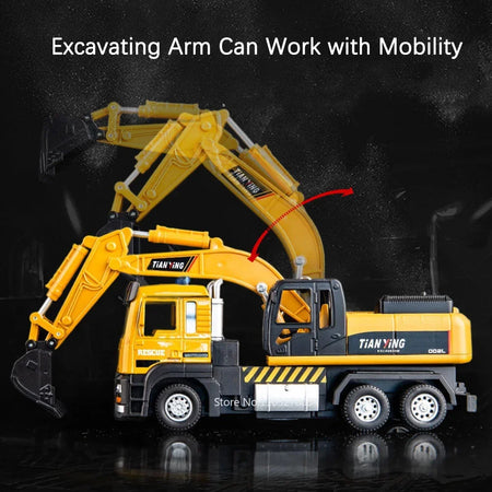 1/32 Excavator Blender Truck Model Car Toys Alloy Diecast Engineering Vehicle Rubber Tire Sound Light Pull Back Toy Gift for Kid