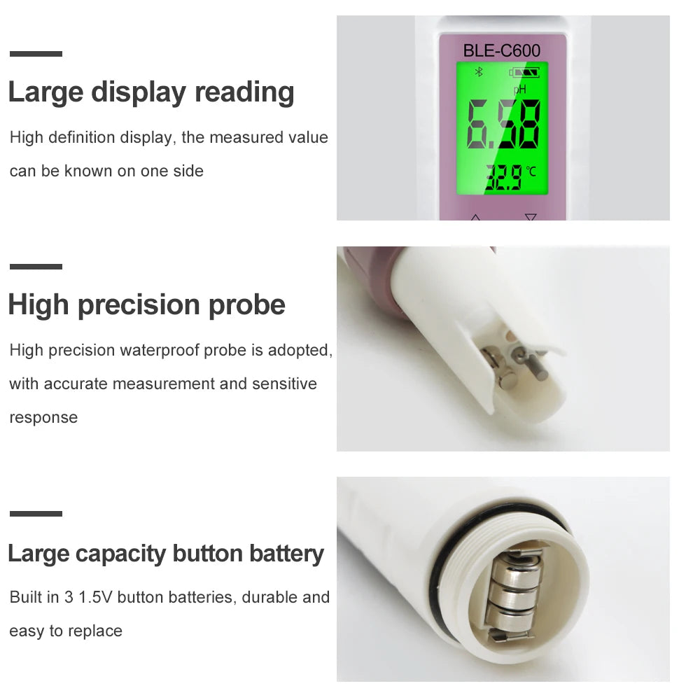 BLE-C600 &ndash; Bluetooth 7 In 1 Water Tester With App Control