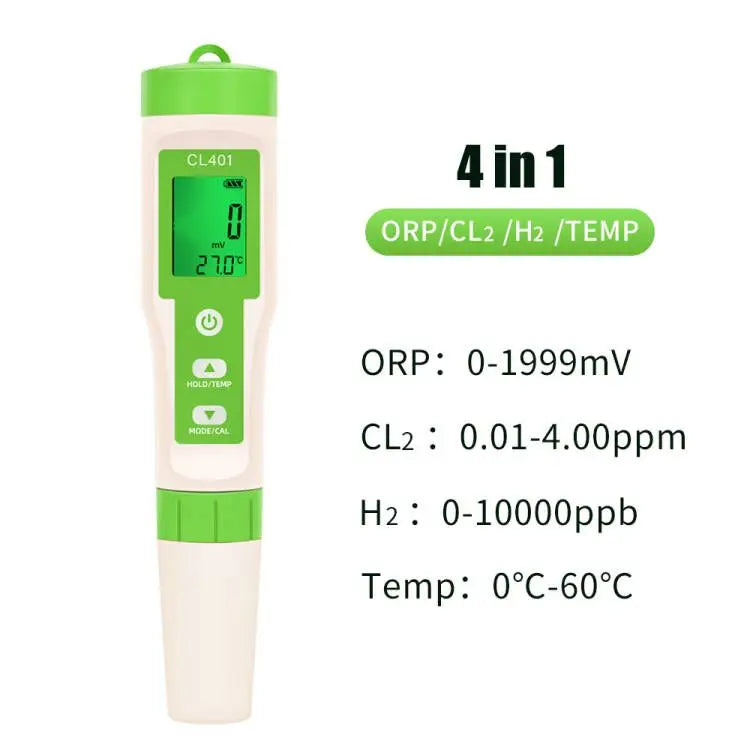 PH/CL2/H2/ORP/Temperature Meter Chlorine Detector &ndash; Backlit 4 in 1