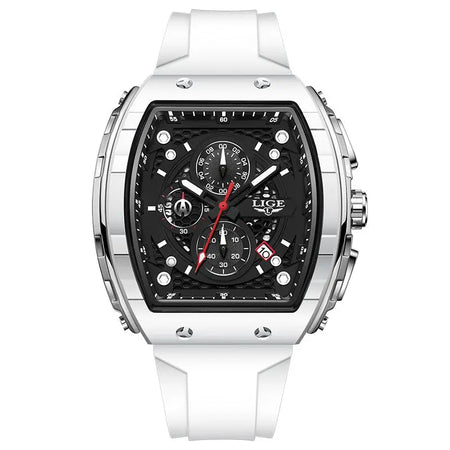 LIGE Luxury Square Casual Quartz Watch - 50M Waterproof Chronograph White