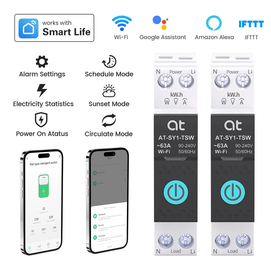 WiFi Smart Sicherungsautomat 63A 1P DIN-Schiene für Smart Home Messung
