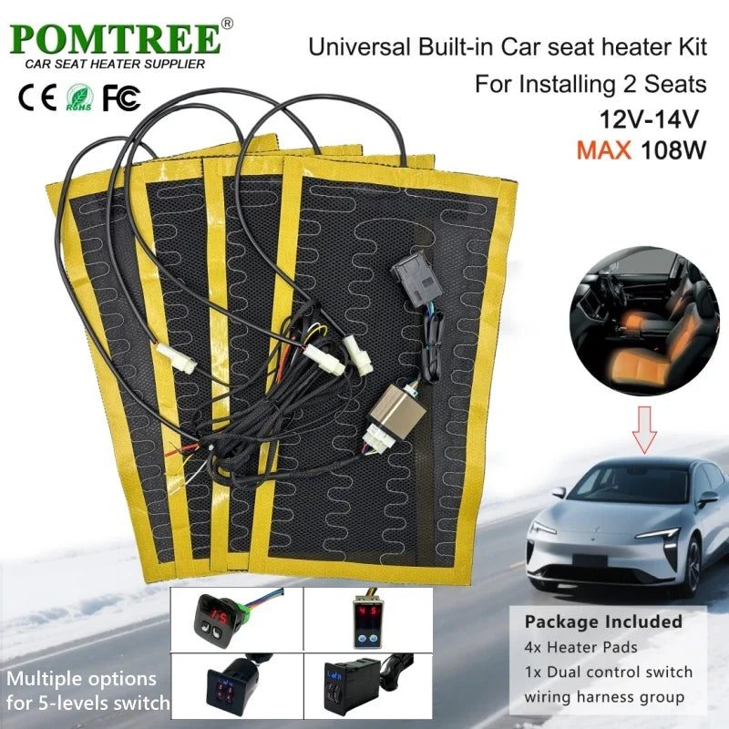 12V Универсален комплект за отопление на автомобилни седалки за 2 седалки с 4 части 108W отоплителни подложки