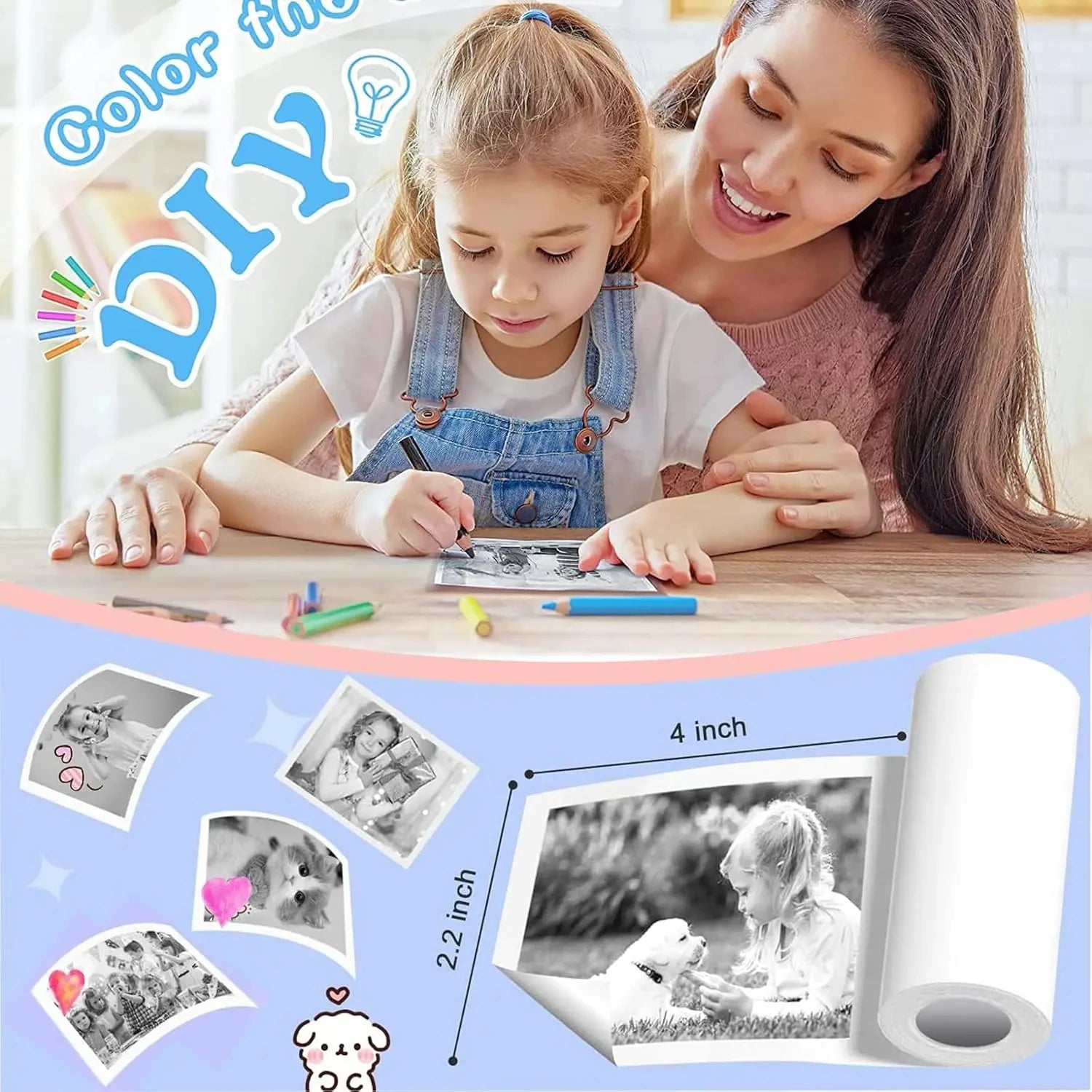 Kids Instant Camera Print Paper Rolls - White Non-Adhesive 57mm