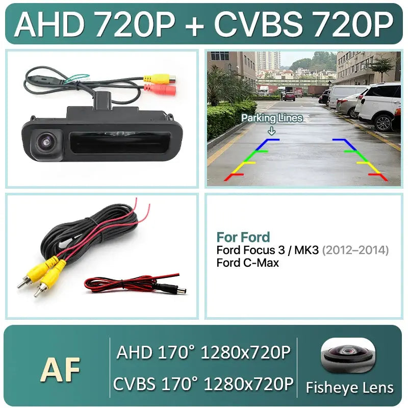 AHD 1080P 170° Vehicle Trunk Handle Rear View Reverse Camera For Ford Focus 3 MK3 C MAX 2011-2014 Dynamic Trajectory by InterCyprus Trading Ltd