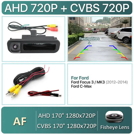 AHD 1080P 170° Vehicle Trunk Handle Rear View Reverse Camera For Ford Focus 3 MK3 C MAX 2011-2014 Dynamic Trajectory by InterCyprus Trading Ltd