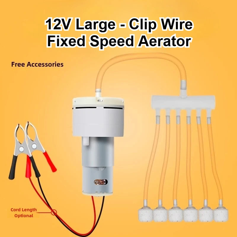 DC 12V Clip-On Oxygen Pump &ndash; High Power Aquarium Aerator set 2 / 3 Meters